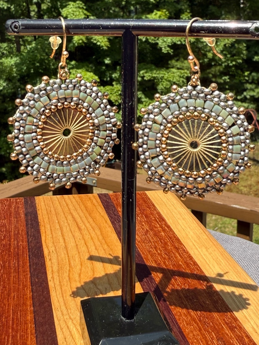 Handcrafted Georgeous Beaded Abalone Earrings with Gold Accent